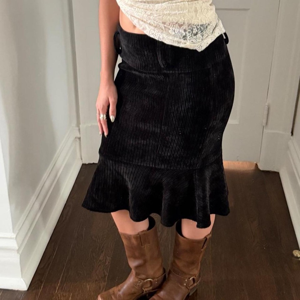 Belle Poque Corduroy Flared Midi Skirt Womens Black Excellent